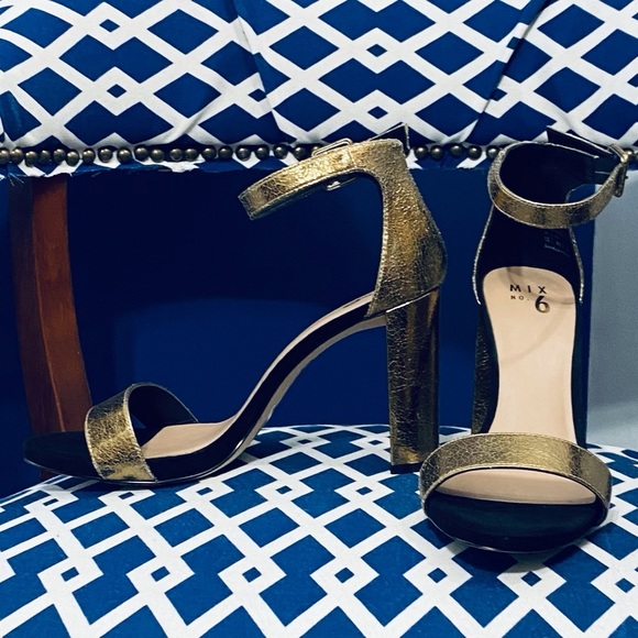 Shoes - Black and gold foil ankle strap heels